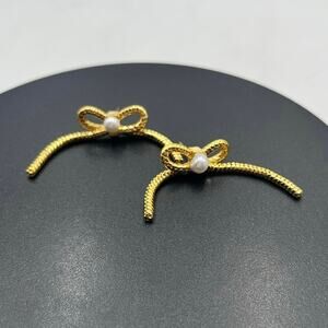 Lele Sadoughi Designer‎ Women's Bow Stud Dangle Pearl Gold Plated Earrings